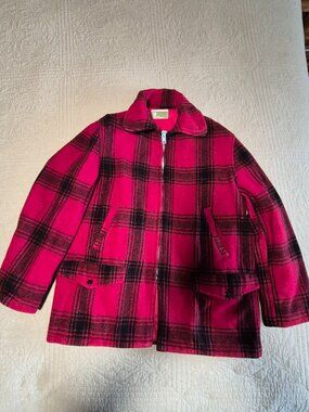Vintage Heavy Wool Jacket Red Black Shadow Plaid